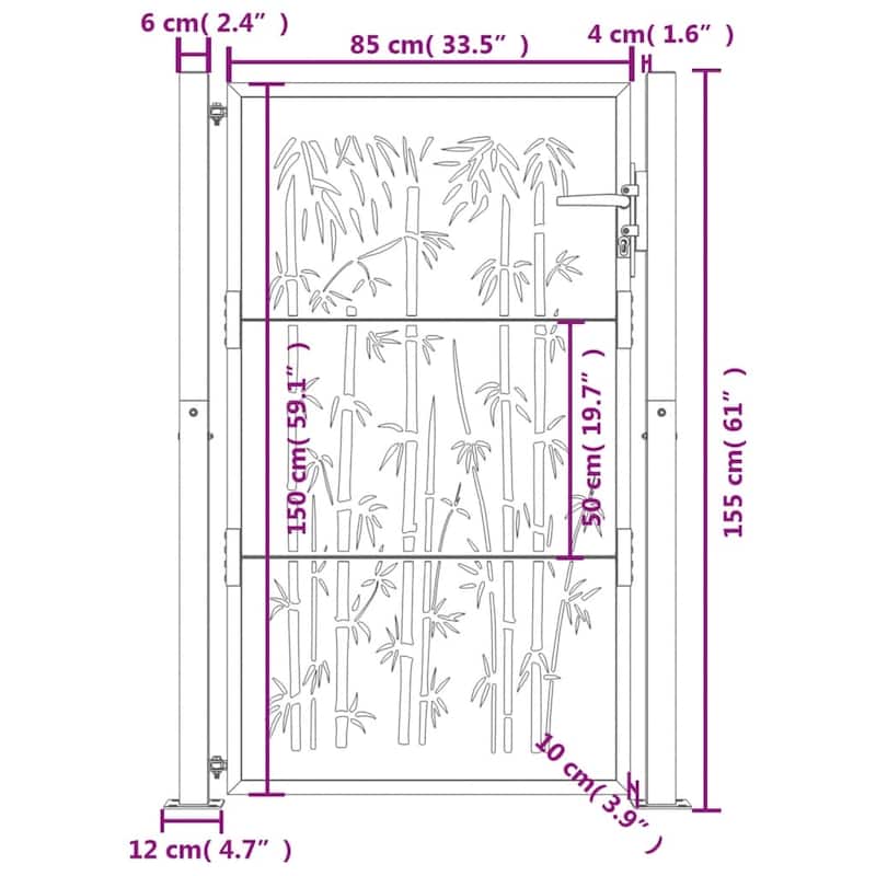 vidaXL Garden Gate Anthracite Steel Bamboo Design