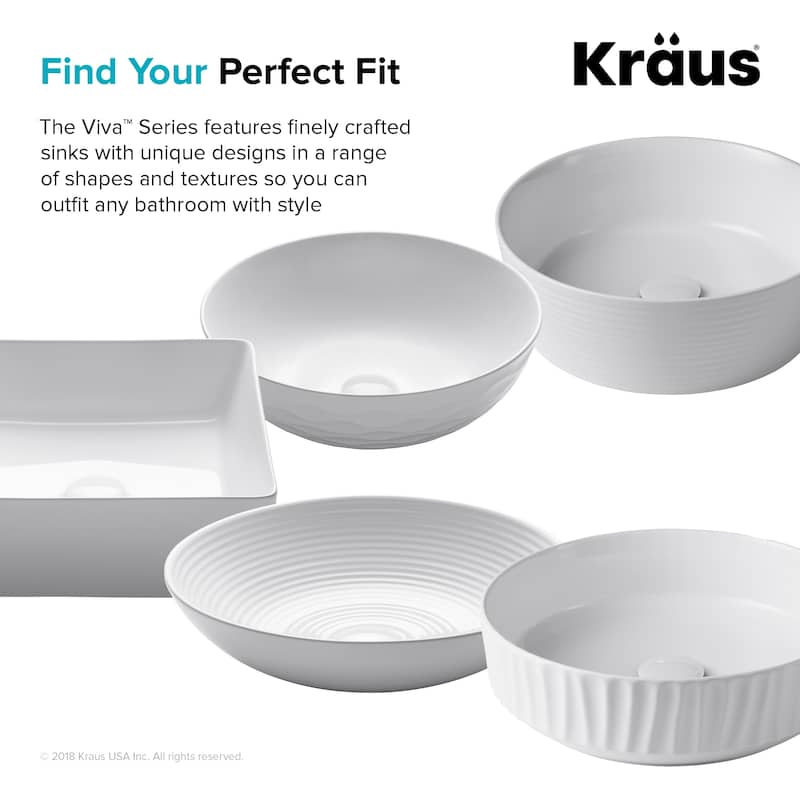 KRAUS Viva 16 1/2 inch Round Porcelain Ceramic Vessel Bathroom Sink