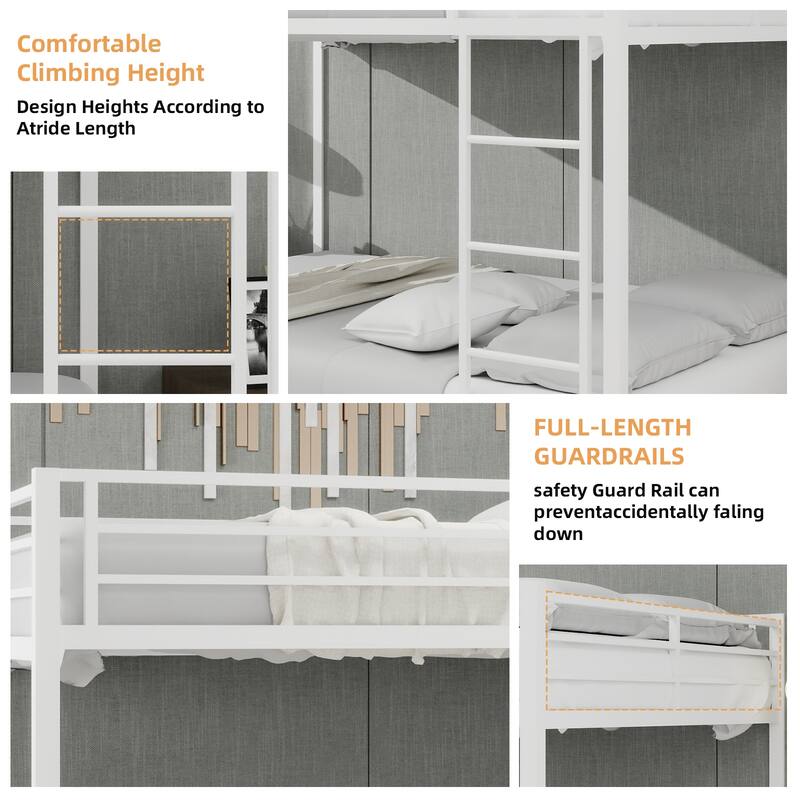 Queen Size Iron Bunk Bed with Safety Rails, Trundle, and Modern Minimalist Design