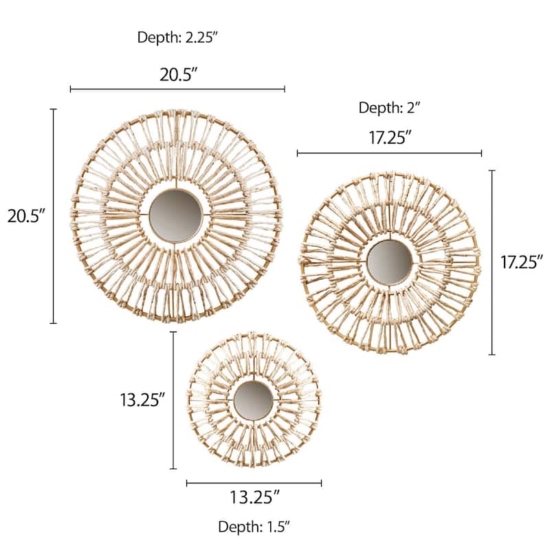 Madison Park Ella Round Natural Fiber and Mirror 3-piece Wall Decor Set