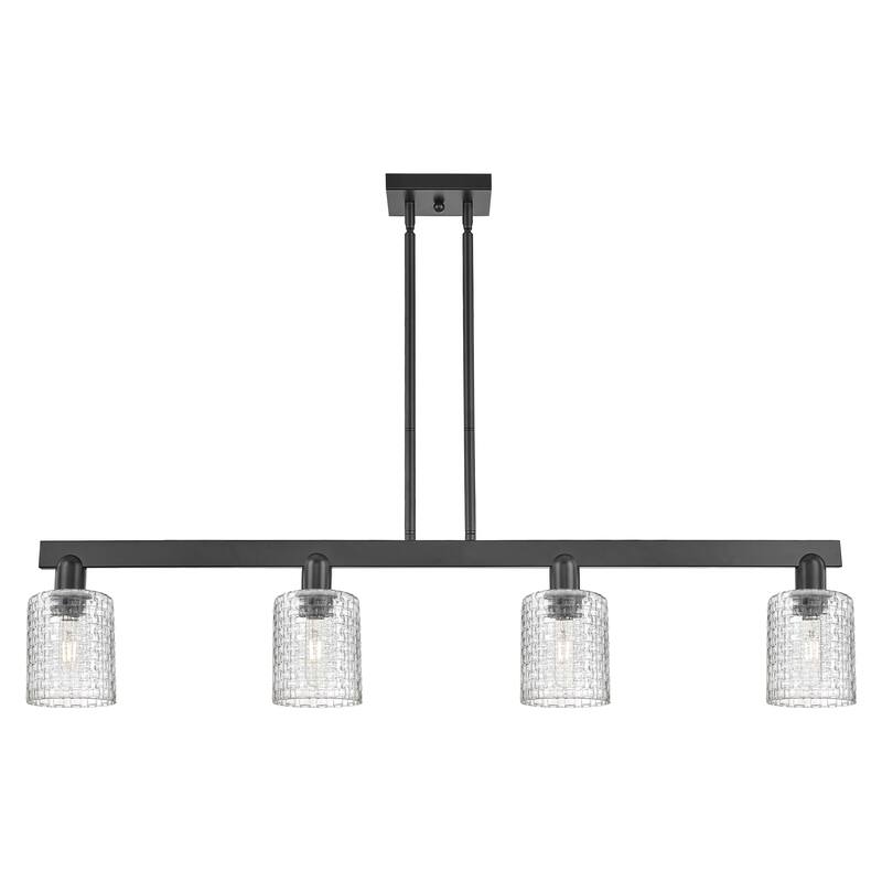 Innovations Lighting Endless Possibilities Arcadia - Cobbleskill - 4 Light 48" Basketweave Stem Hung Island Light - Clear Basketweave/Matte Black