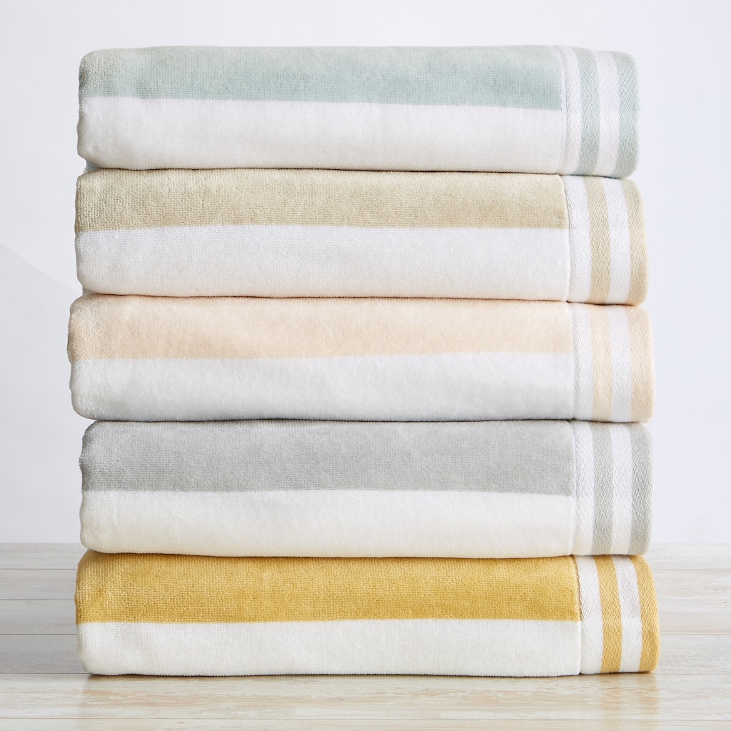 Linery & Co. 100% Cotton Velour Cabana Stripe Beach Towel