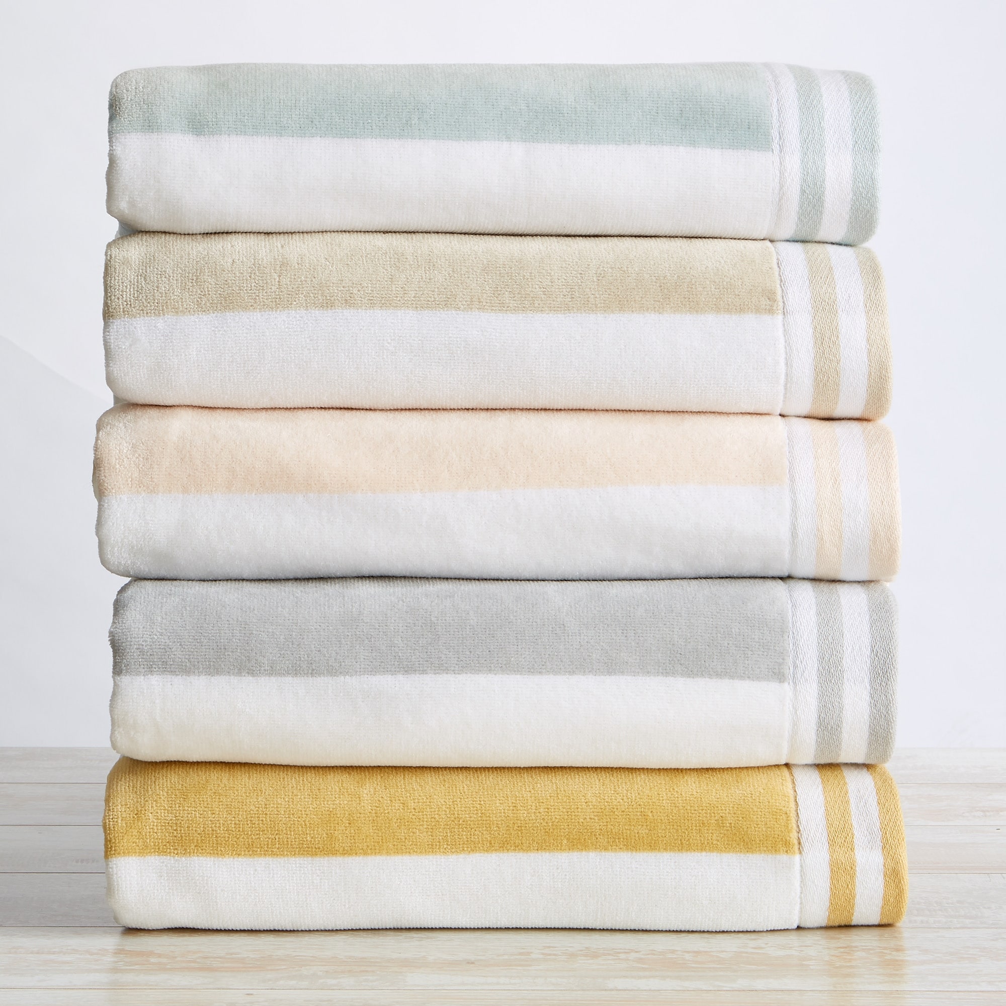 Linery & Co. 100% Cotton Velour Cabana Stripe Beach Towel