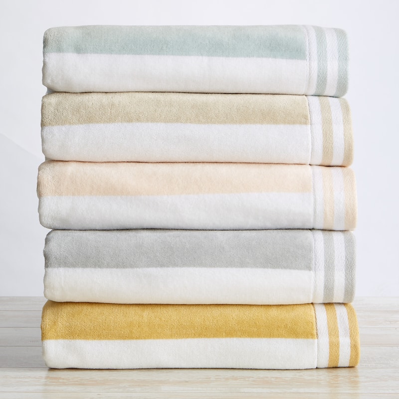 Linery & Co. 100% Cotton Velour Cabana Stripe Oversized Beach Towel.