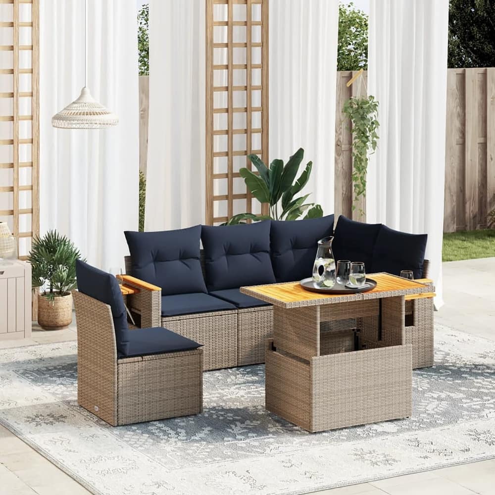 vidaXL Patio Sofa Set with Cushions Outdoor Furniture 6/7 Piece Poly Rattan