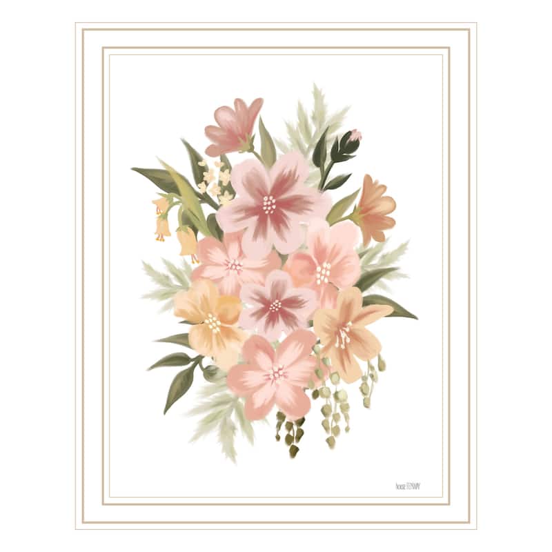 TrendyDecor4U Contemporary "Peachy Petals" Framed Print Wall Art - White