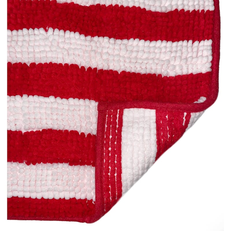 2 Piece Set Red Stripe Soft Cozy Plush Chenille Bath Mat Bathroom Rug