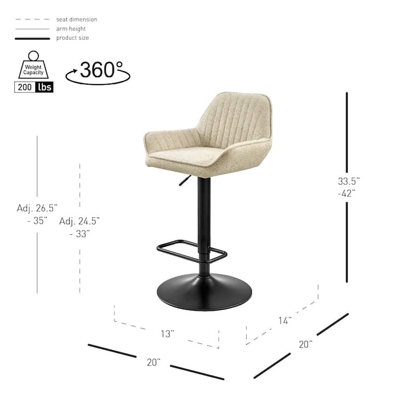 NPD Furniture Luther Fabric Gaslift Swivel Bar Stool (Set of 2)