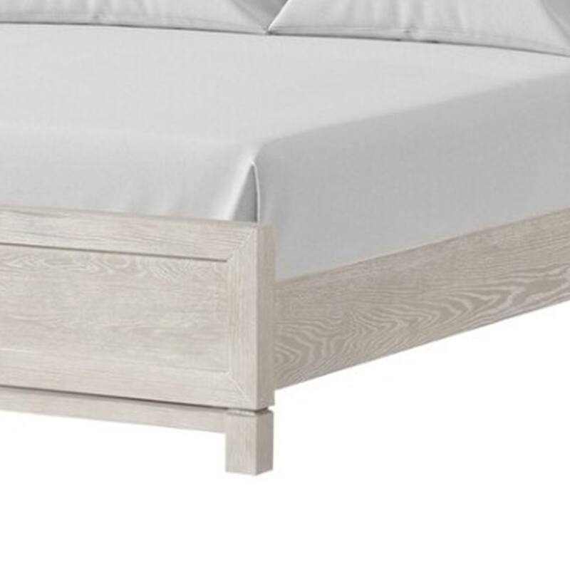 Loji Queen Size Bed w LED Headboard, Weathered Gray Solid Rubberwood