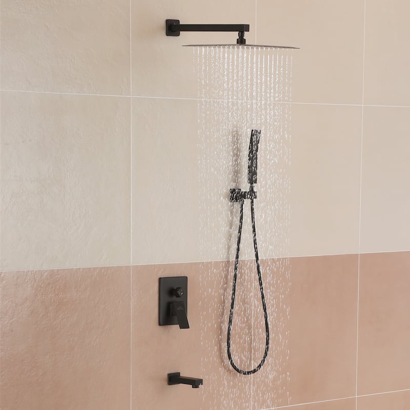 3-Function 12-In Wall Mounted Shower System with Tub Faucet
