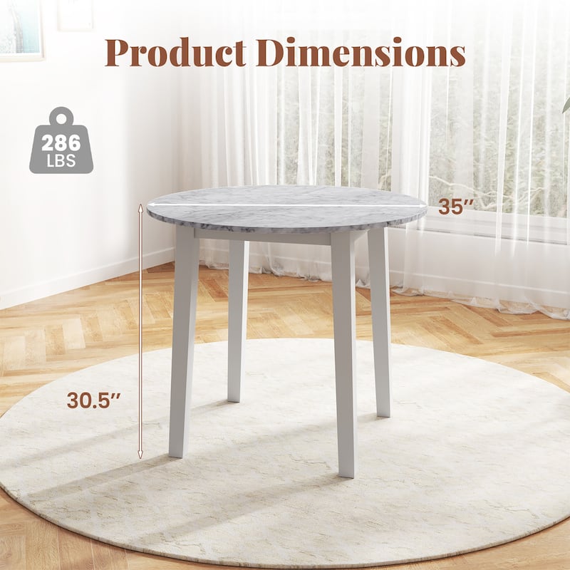 Gymax 35'' Kitchen Table Round Dining Table w/ Marble-textured Veneer