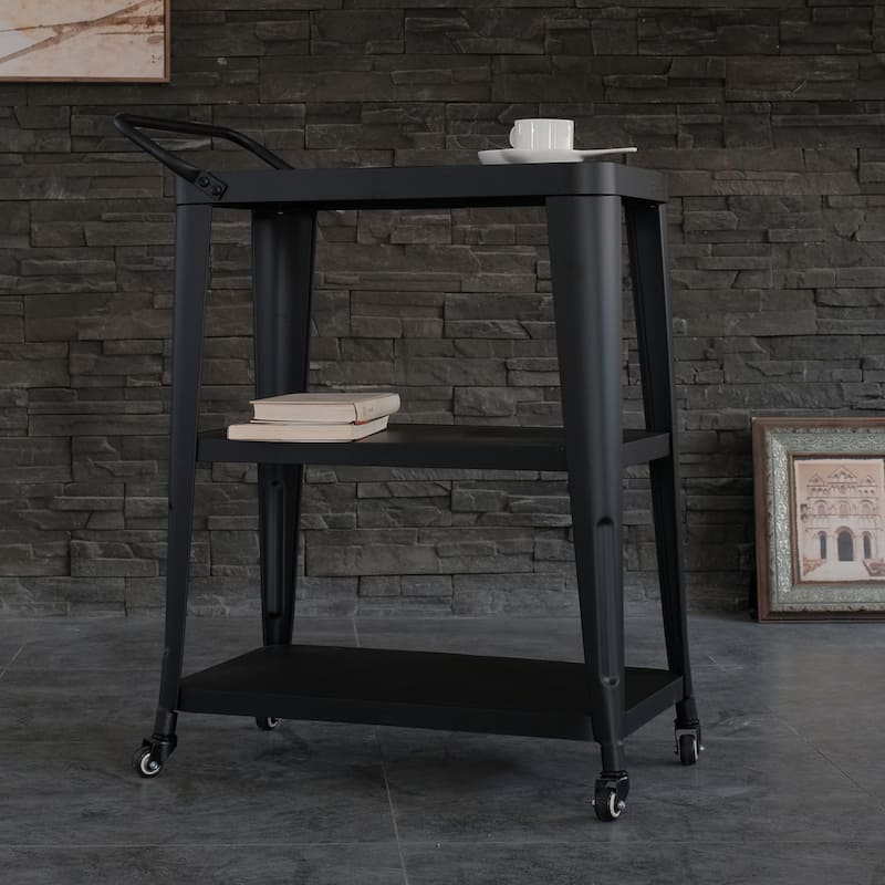 Harold 3-Tiered Industial Mobile Metal Bar/ Dining Cart - Black