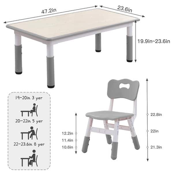 dimension image slide 2 of 3, YUKOOL Kids Table and Chair Set - Adjustable Height, HDPE Material, Perfect for Ages 2-12