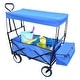 preview thumbnail 1 of 14, Collapsible Garden Cart Removable Canopy Folding Wagon Utility Cart - 49.2 x 20.5 x 45.27 inches Blue