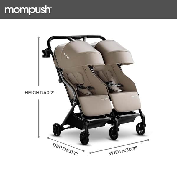 dimension image slide 0 of 2, Mompush Lithe Double Stroller, Lightweight Side by Side Stroller for Newborn and Toddler, Easy Fold, Spacious Seats with Recline
