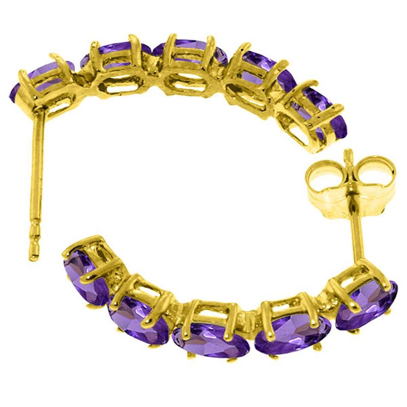 14K Solid Gold Natural Amethyst Gemstone Elegant Stud Earrings