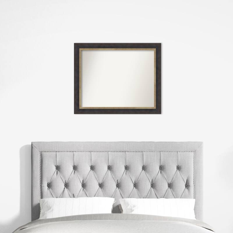 Hammered Charcoal Tan Non-Beveled Wood Framed Wall Mirror - Hammered Charcoal Tan