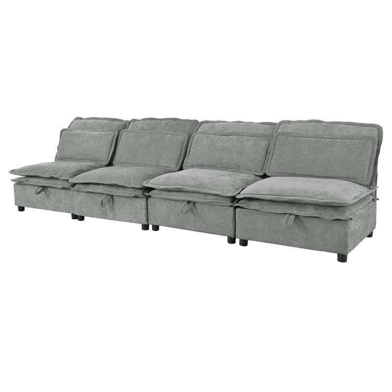 4-Seater Comfy Cloud Couches Double-Layer Cushion Recliner Sofa