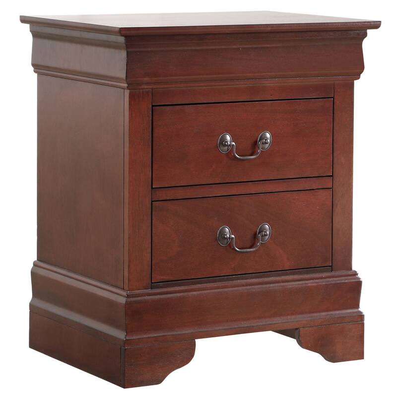 2-Drawer Cherry Wood Nightstand with English Dovetail Drawers, 24 Inch Classic Bedroom Bedside Table