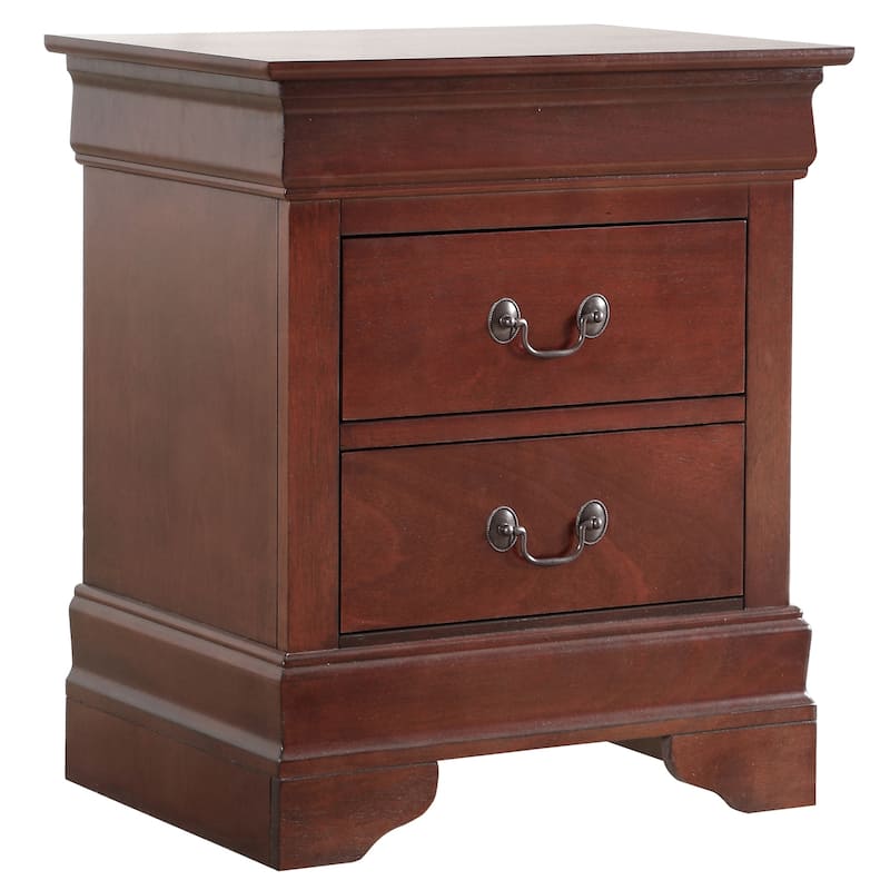 Cherry Nightstand with Two Drawers, 24x21x16 Classic Bedside Storage Table with Rich Finish and No Assembly Needed