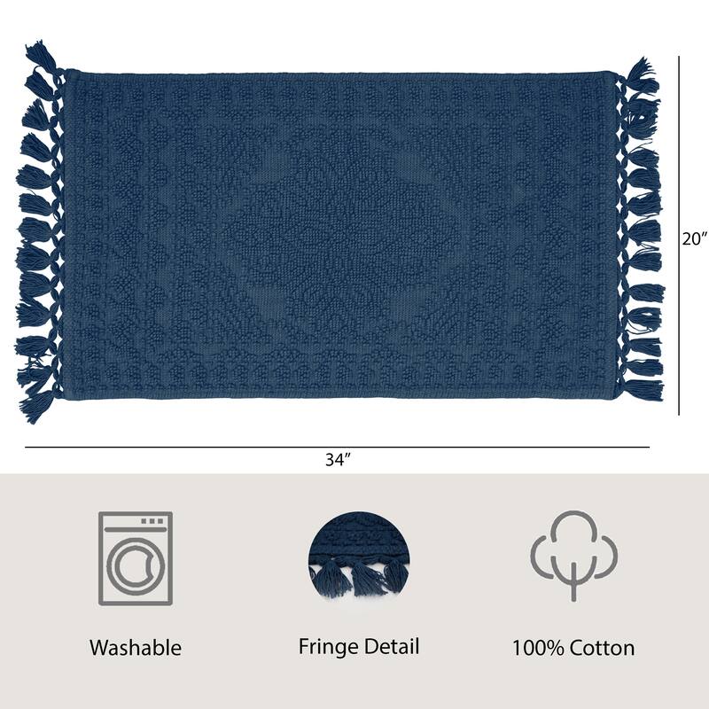 French Connection Nellore Fringe Cotton Bath Rug - 20x34 - Navy
