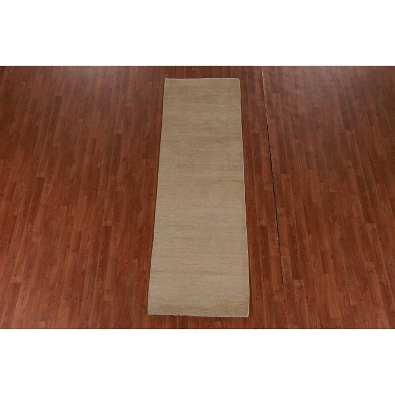 Hand Knotted Oriental 100% Wool Carpet Modern Solid Beige & Ivories Gabbeh Runner Rug - 8' 2'' X 2' 7''