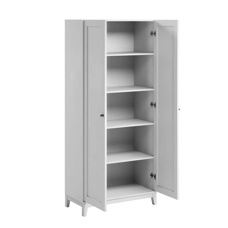 Prepac Yaletown 72" Tall Storage Cabinet with Wood Legs, Pantry Cabinet with 3 Adjustable Shelves - 32" W x 72" H x 16" D
