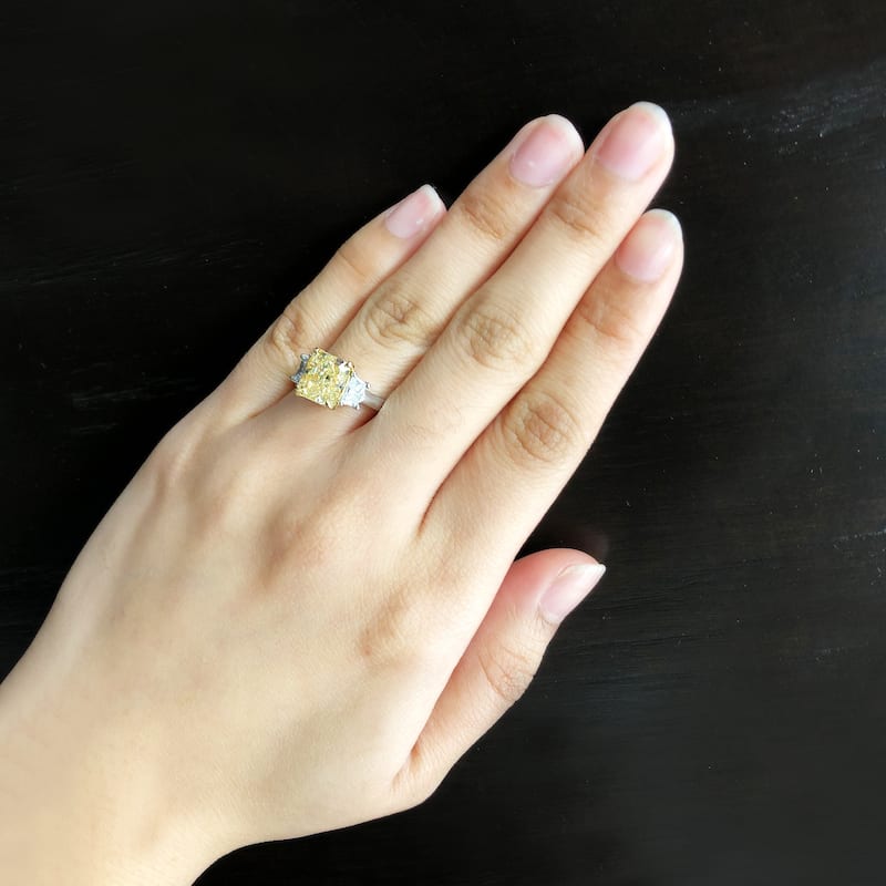 Auriya Platinum 3 3/5CTW 3 Stone Radiant Yellow Diamond Engagement Ring in (E, VS1)