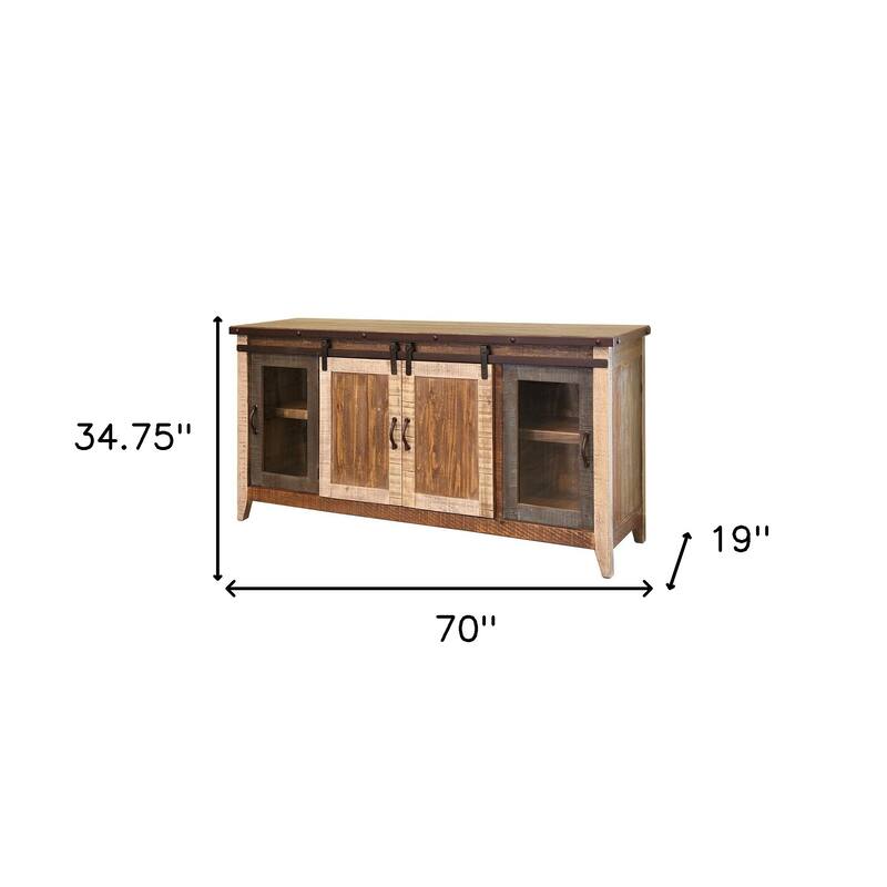 HomeRoots 70" Brown Solid Wood Cabinet Enclosed Storage Distressed TV Stand - 70' X '34.75' X '19