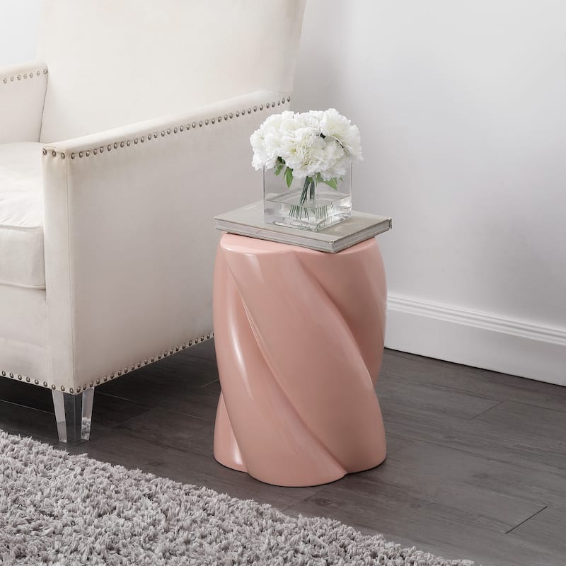 Yves 18" Modern Minimalist Rope Twist Ceramic Indoor/Outdoor Garden Stool, By JONATHAN Y