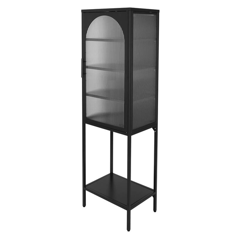 Stylish Tempered Glass High Cabinet with Arched Door Adjustable Shelves and Feet Anti-Tip Dust-free Fluted Glass Kitchen