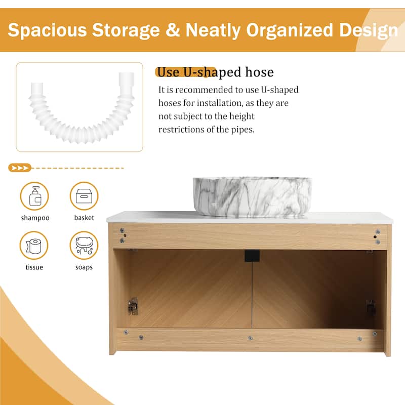 Malwee 30"/36" Floating Bathroom Vanity, Wall Mounted Bathroom Vanity with Ceramic Sink and Soft Close Door