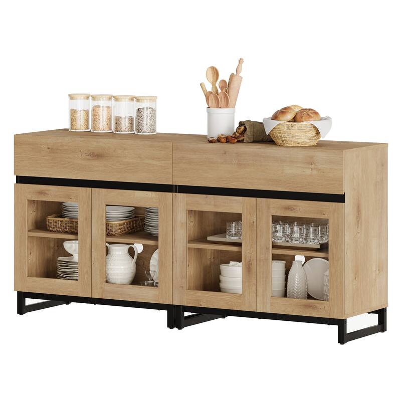 WAMPAT Multifunctional Sideboard Buffet Cabinets with 6 Glass Doors and Drawers, Modern Sideboard, Coffee Bar Storage Cabinet