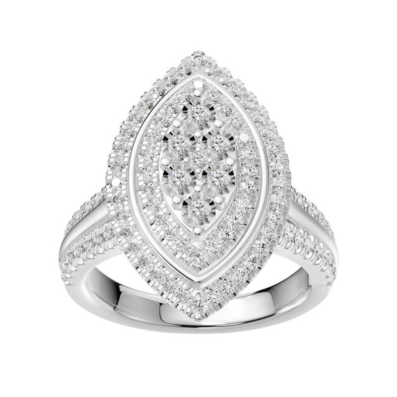 AEON Celestia Elegance Marquise 1.00ct Lab Grown Diamond Cluster Double Halo Ring - 8 - White
