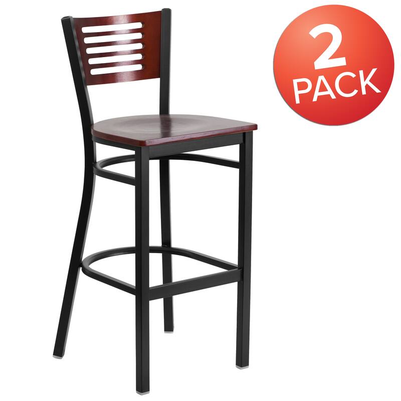 2 Pk. Hercules Series Decorative Slat Back Metal Restaurant Barstool - 19.75"W x 20"D x 43"H - 19.75"W x 20"D x 43"H