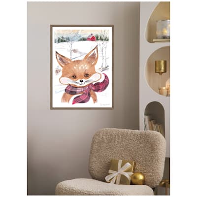 Kate and Laurel Framed Canvas Fox With Scarf In Winter by Patricia Shaw
