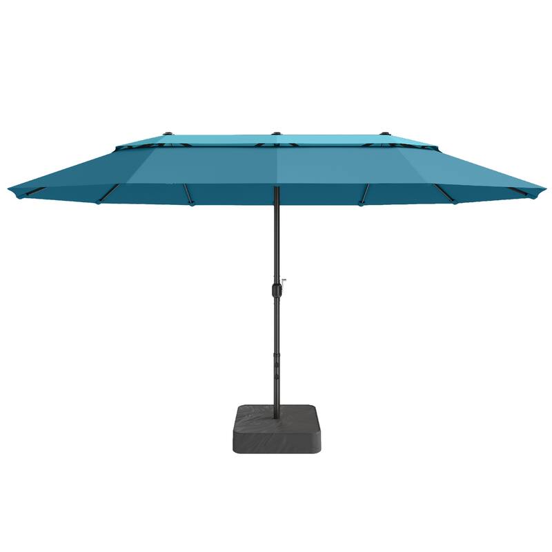 MAISON ARTS 15ft 2-Tier Large Patio Umbrella with Solar Lights, Double-Sided Outdoor Market Umbrellas with Base Included