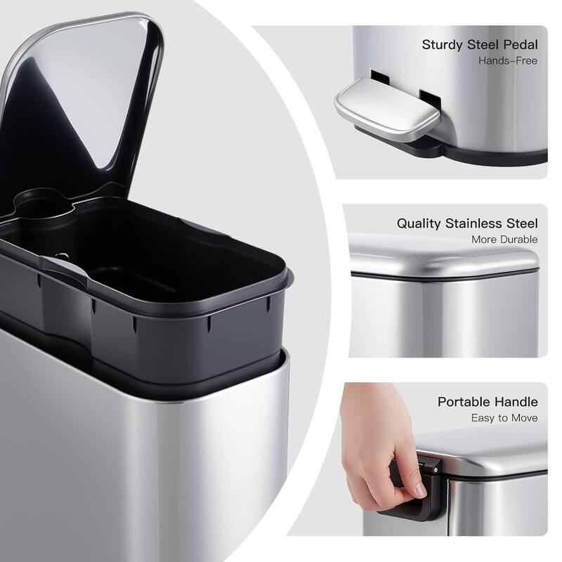 3.72 Gallons Trash Can, Step Garbage Can for Bathroom, Bedroom, Office, Kitchen