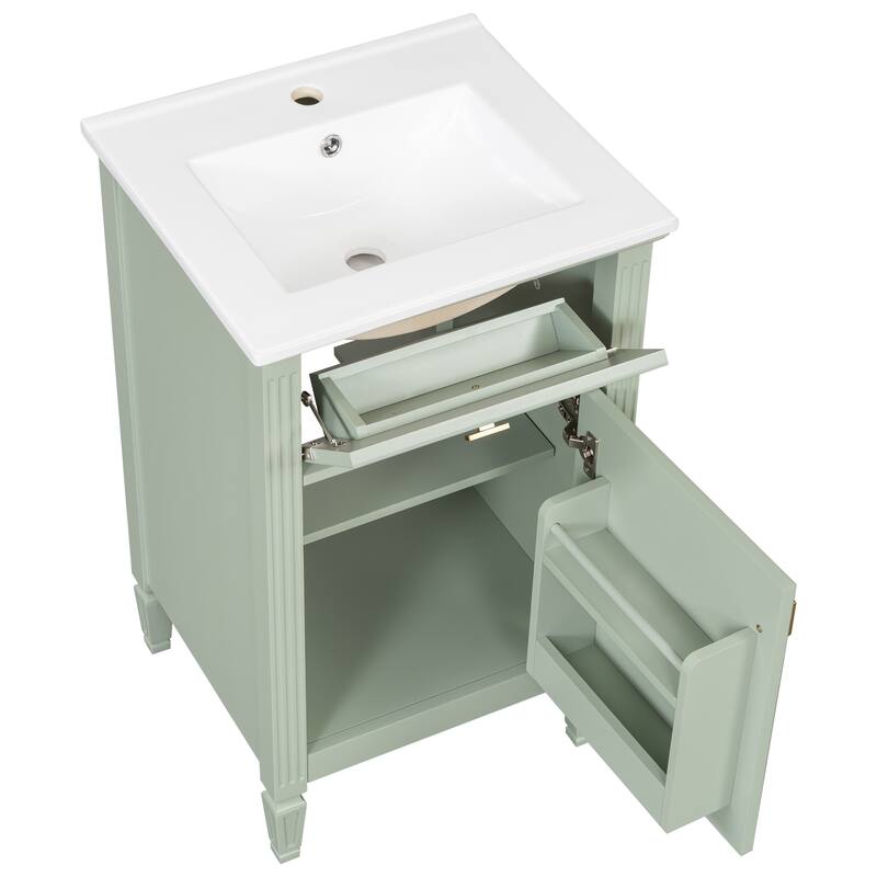20-Inch Bathroom Vanity With Sink, Solid Wood Legs, Adjustable Shelf, Tilt-Out Drawer, Modern Freestanding Cabinet
