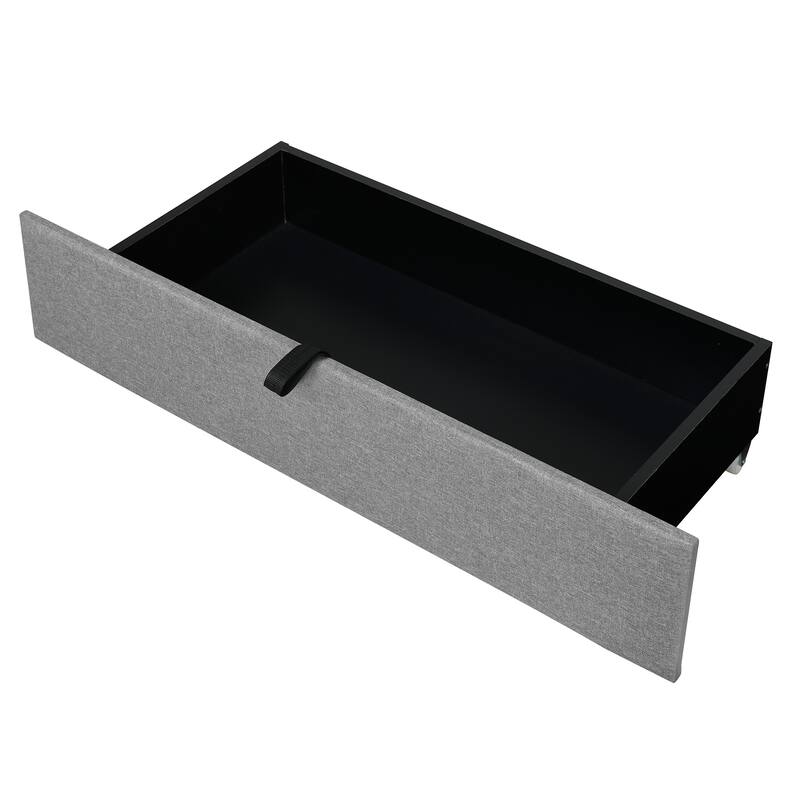 Queen size Upholstered Platform Bed with Storage Headboard, Twin XL Size Trundle & 2 drawers