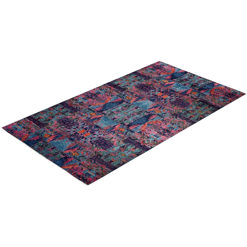 Overton Handknotted Wool Vintage Inspired Contemporary Modern Blue Area Rug - 17' 6" x 9' 10"