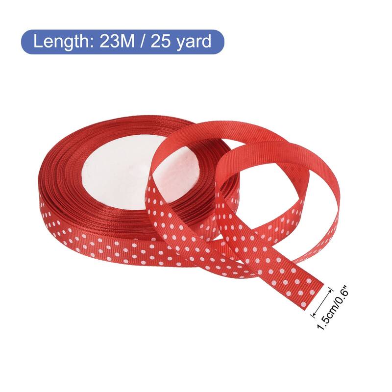 Grosgrain Ribbons with Dots Ribbon Bow Decoration - Bright Red - 25 Yards 5/8 Inch