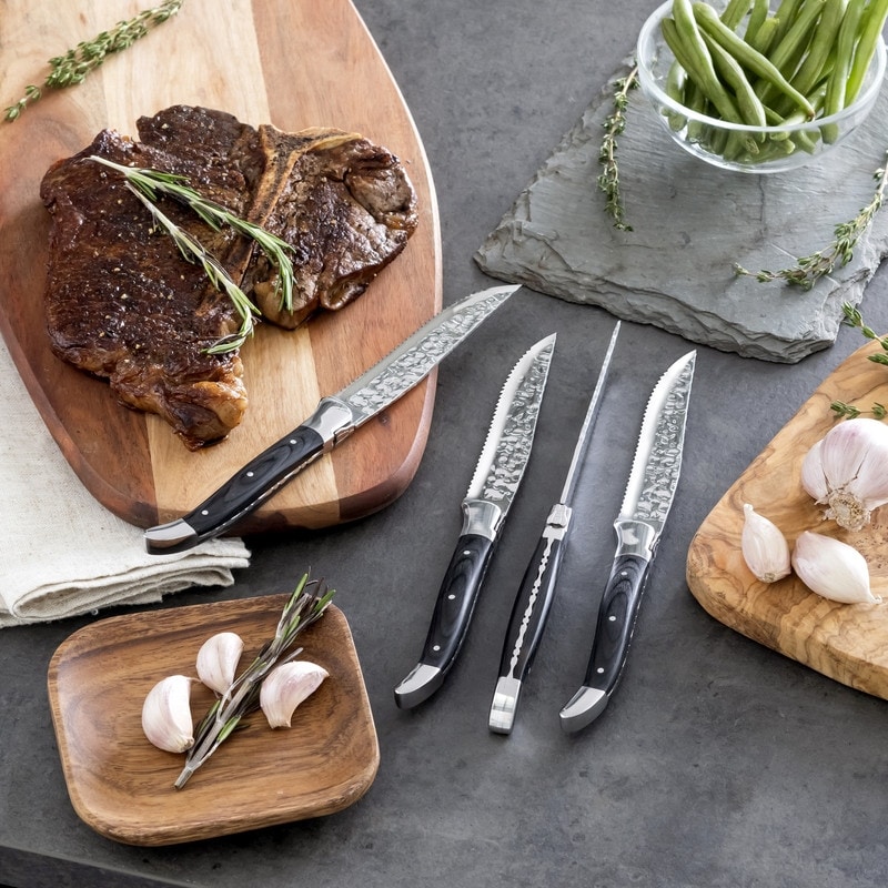 French Home Laguiole Connoisseur Black Wood Handle BBQ Steak Knives