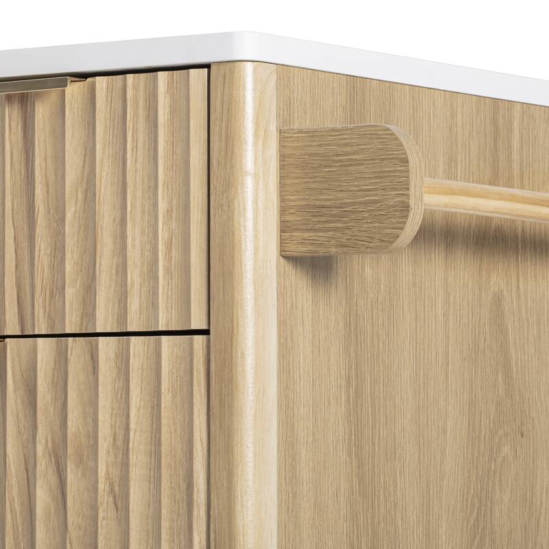 55.5" Fluted Storage Kitchen Island with Drop Leaf and Power Outlet and 3 Drawers