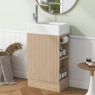Small Bathroom Vanity with Sink, Single Vanity with with Soft-Close Door, Bathroom Storage Cabinet with Two-Tier Open Shelf