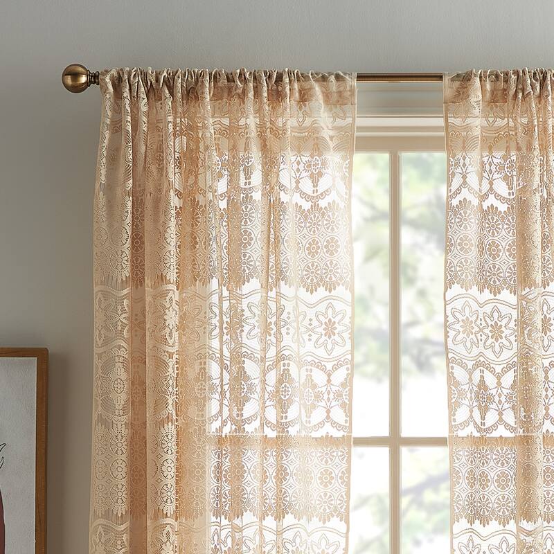Boho Lace Poletop Single Curtain Panel