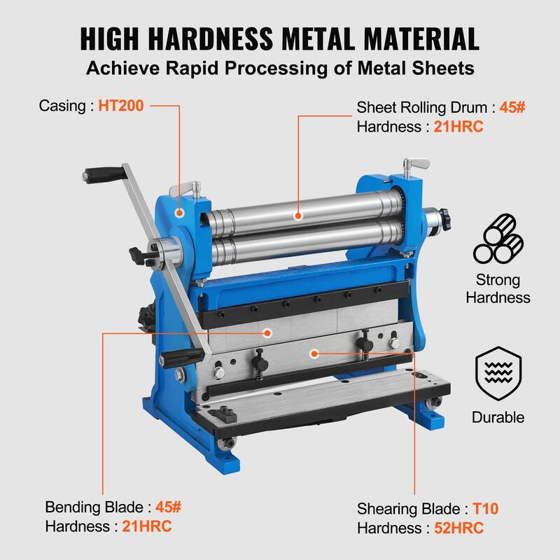 Sheet Metal Brake, 12-inch, 3-In-1 Combination Shear Brake Roll Machine - 12-inch
