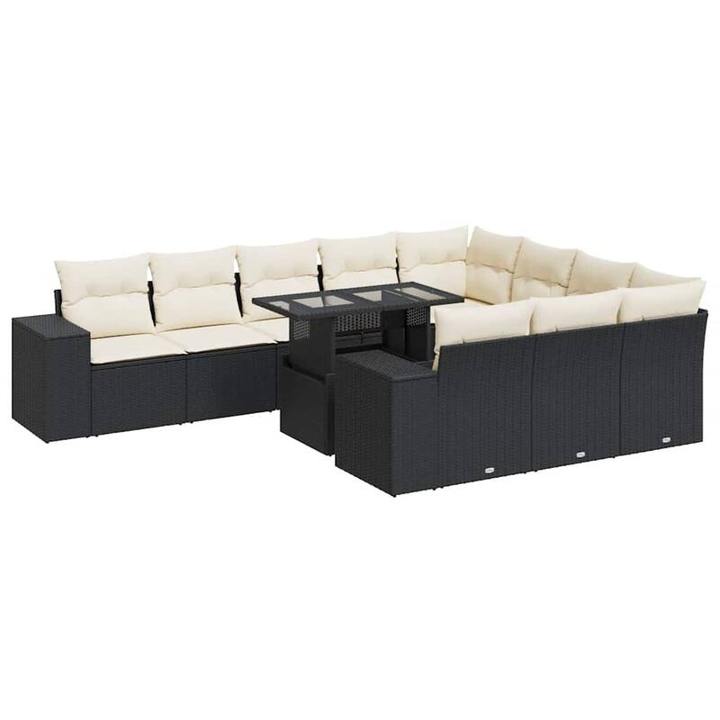 vidaXL Garden Sofa Set Black PE Rattan Large Adjustable Armrests - 21.7 x 39.4 x 28.7