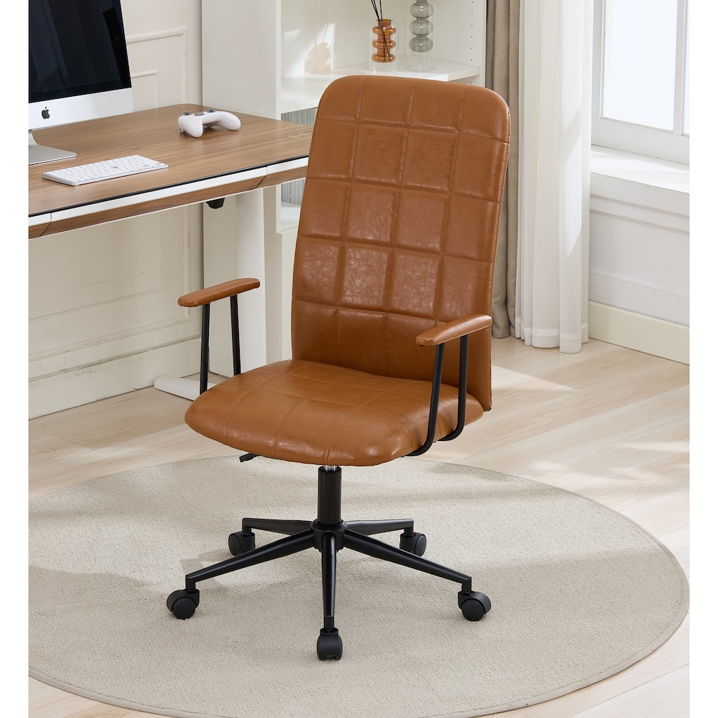 High backrest Antique brown PU leather color office chair - N/A
