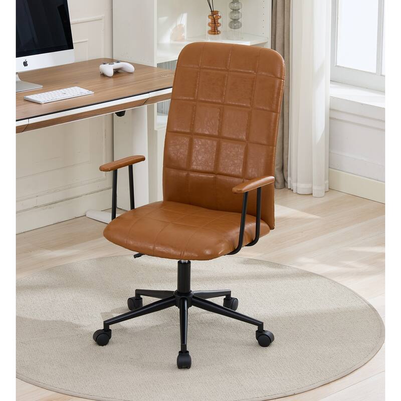 PU Leather Swivel Office Chair with Wheels, Ergonomic High Back Computer Chair, Home Office Chair with Adjustable Height